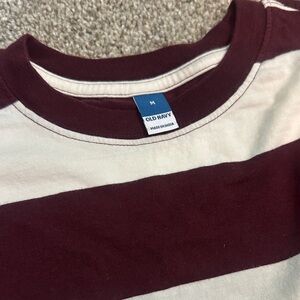 Old Navy Burgundy and Cream Striped Tee